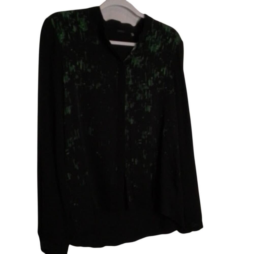 Elie Tahari Silk Blend Top Green and Black Women’s‎ Medium Button Up